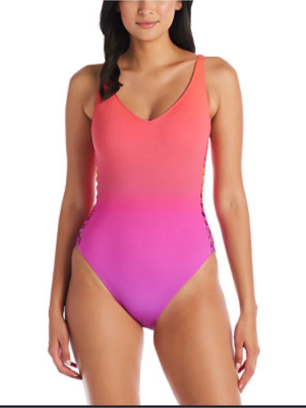 Bleu Rod Beattie Coral to Magenta Ombre One-Piece Swimsuit